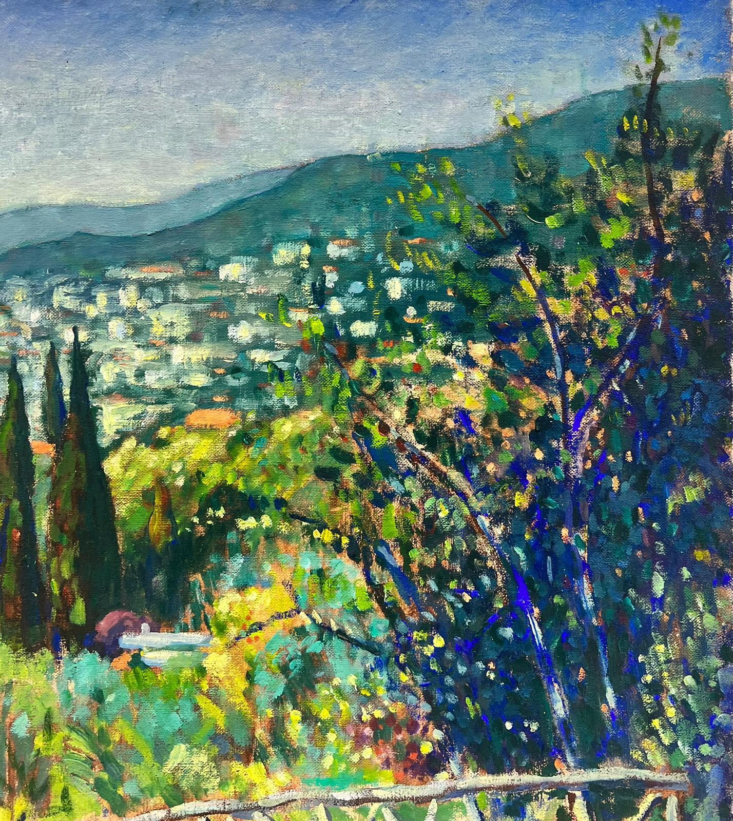 Cannes French Riviera Fine Provençal Landscape Signed Impressionist Oil - Gris Landscape Painting par Guy Pichon