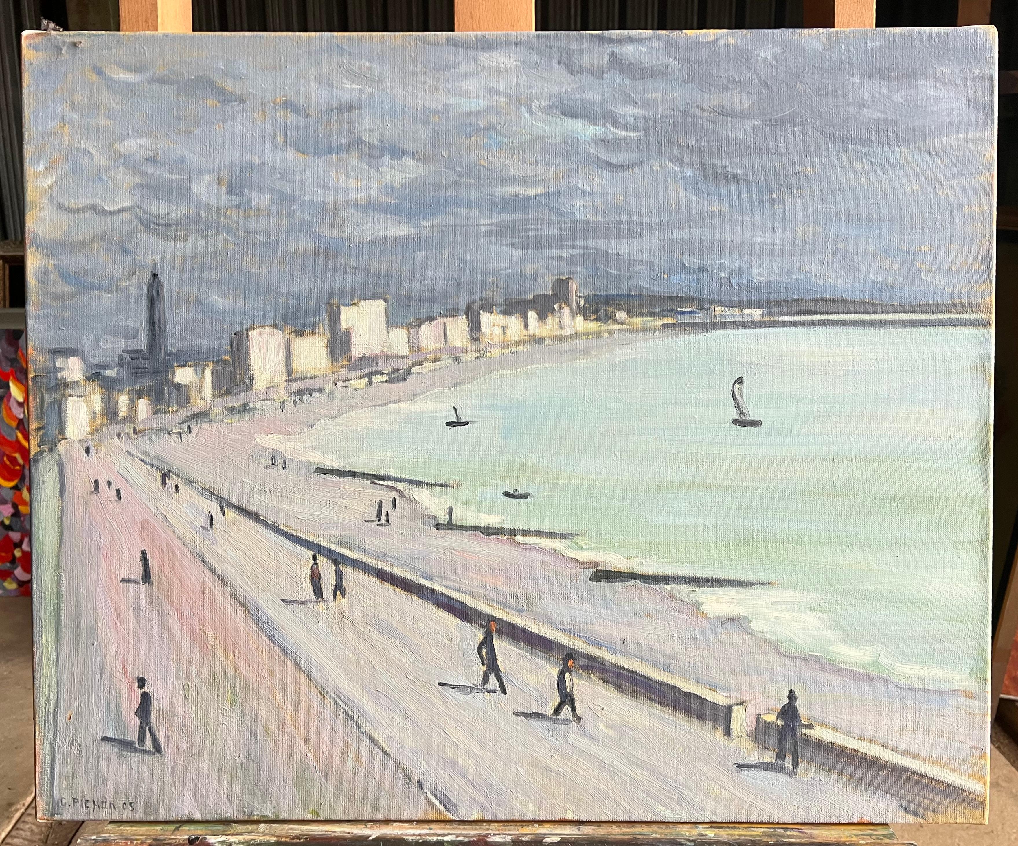 Coastal Promenade
by Guy Pichon (French 1933-2007)
oil on canvas, unframed
signed 
canvas: 24 x 29 inches

provenance: private collection, France 
The painting is in very good and presentable condition.

Description
This captivating painting depicts