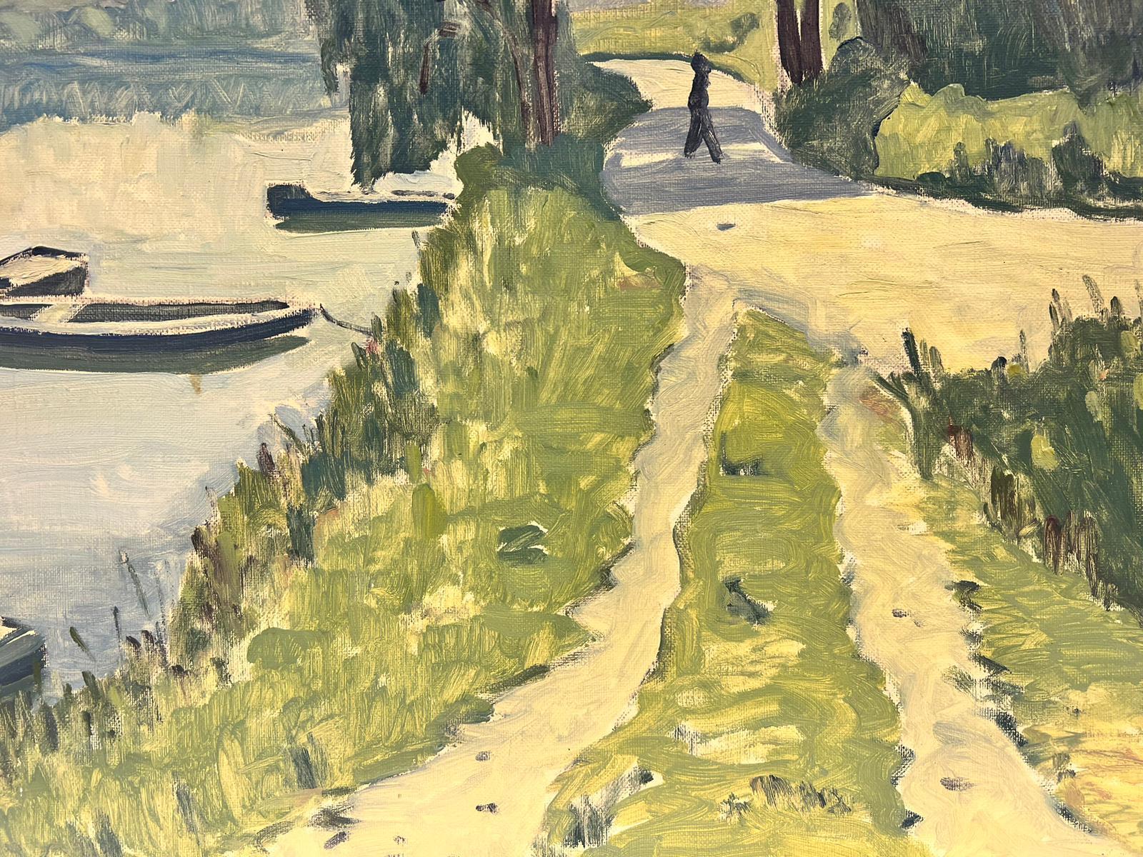 Fine peinture à l'huile impressionniste française signée de Tranquil River Seine à Incheville - Painting de Guy Pichon