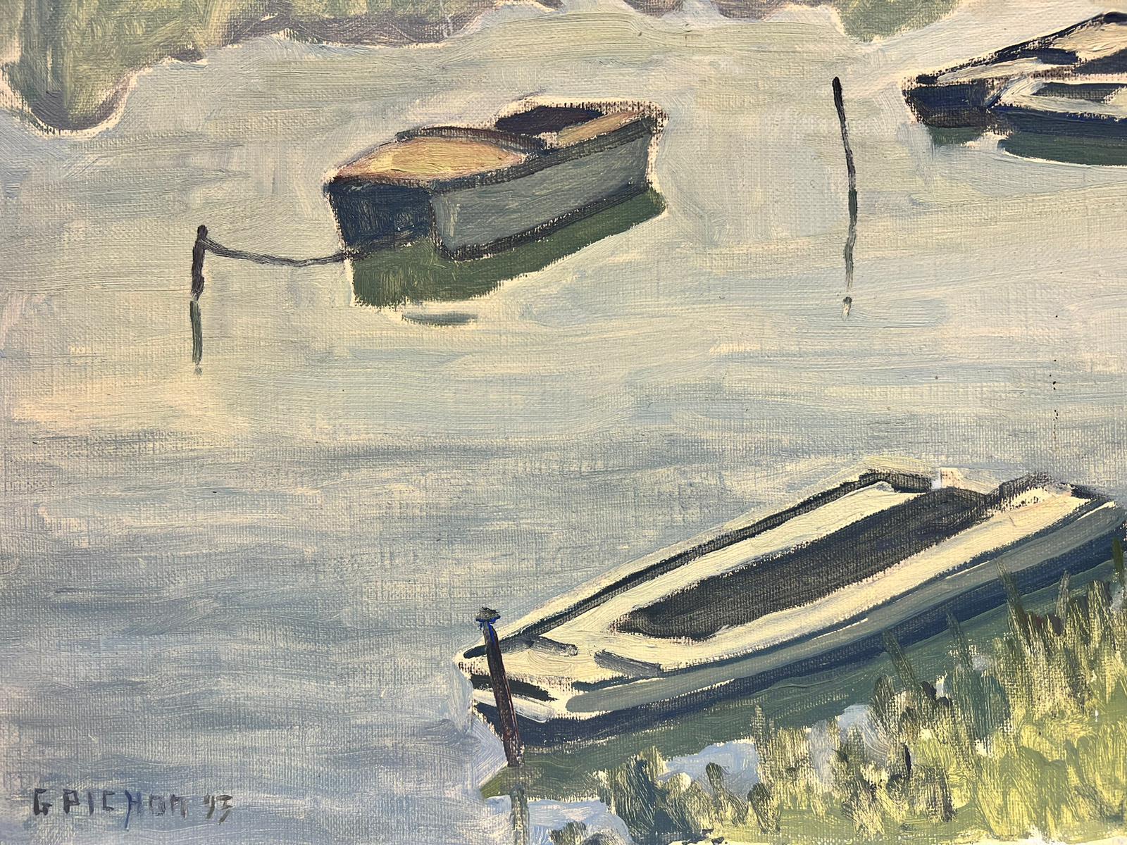 Fine peinture à l'huile impressionniste française signée de Tranquil River Seine à Incheville - Impressionnisme Painting par Guy Pichon