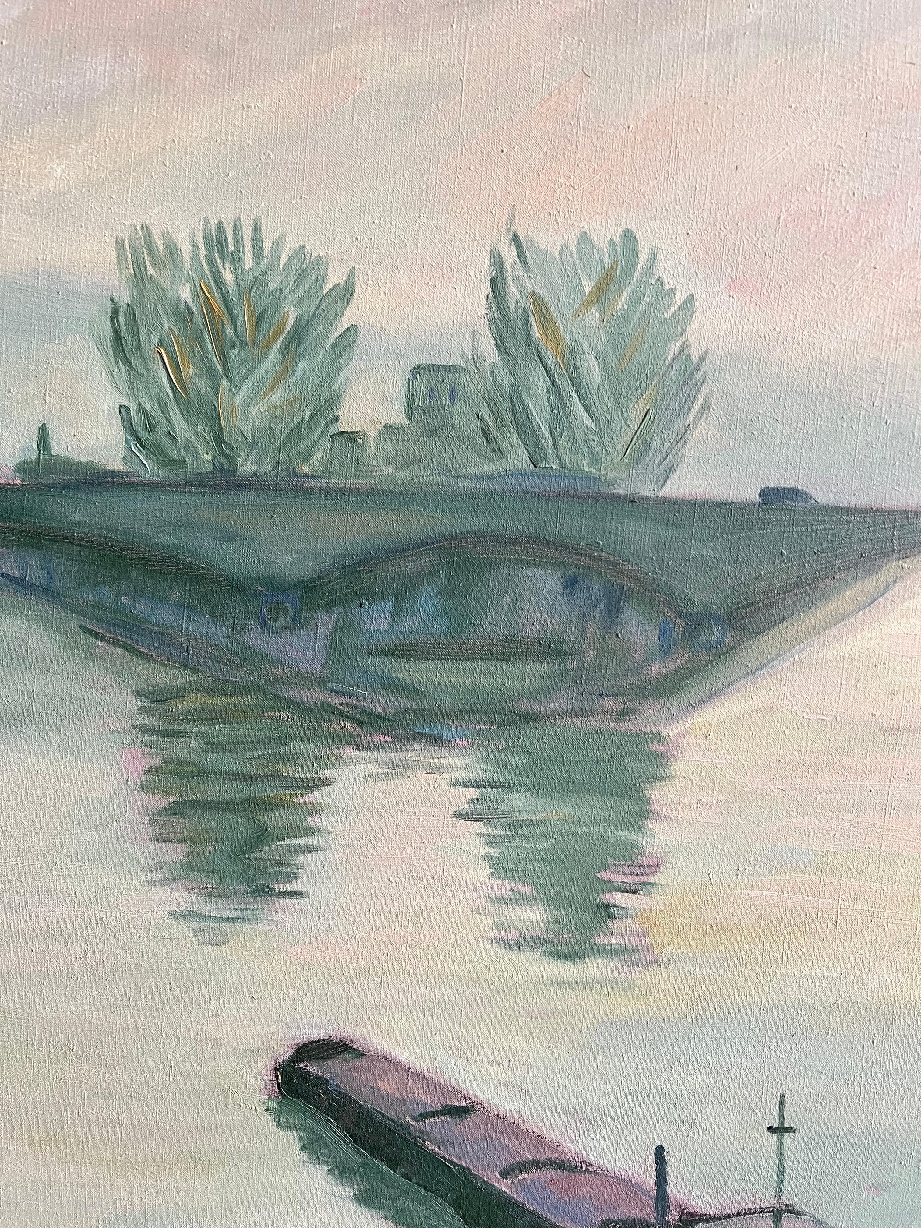 Scena del fiume
di Guy Pichon (francese 1933-2007)
olio su tela, senza cornice
firmato 
tela: 24 x 29 pollici

provenienza: collezione privata, Francia 
Il dipinto è in condizioni molto buone e presentabili.

Descrizione
Questo tranquillo dipinto