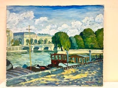 Rivière Seine Paris Skyline Summers Day Large French Impressionist Signed Oil