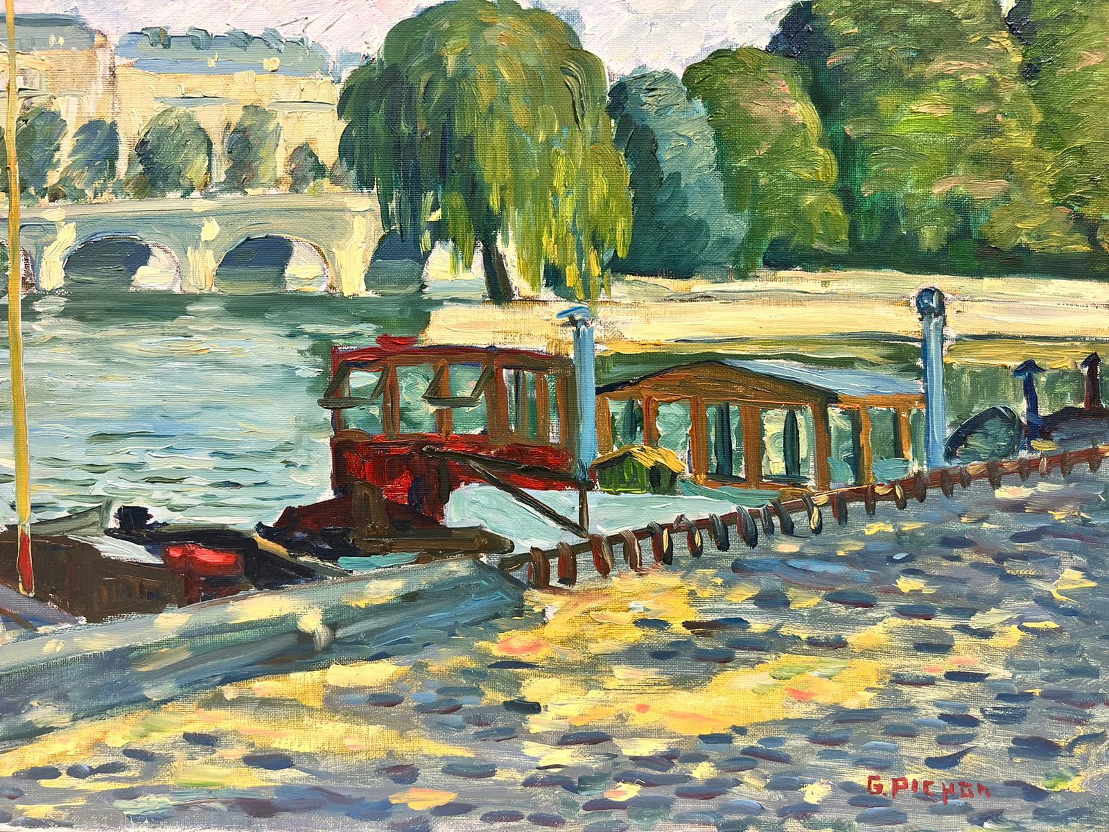 Rivière Seine Paris Skyline Summers Day Large French Impressionist Signed Oil 2