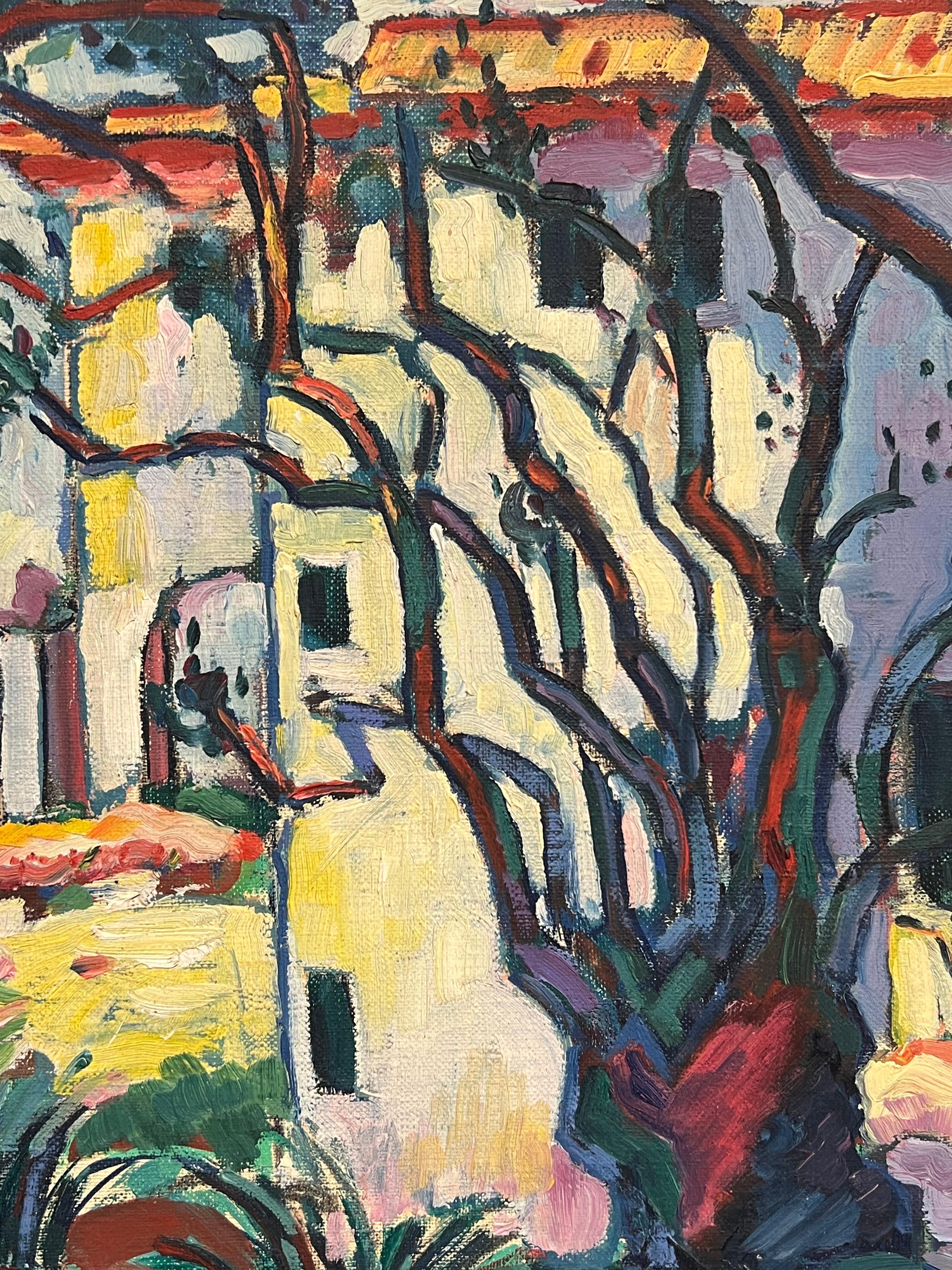 Lebendige mediterrane Villa unter Bäumen Kühnes impressionistisches Ölgemälde (Impressionismus), Painting, von Guy Pichon