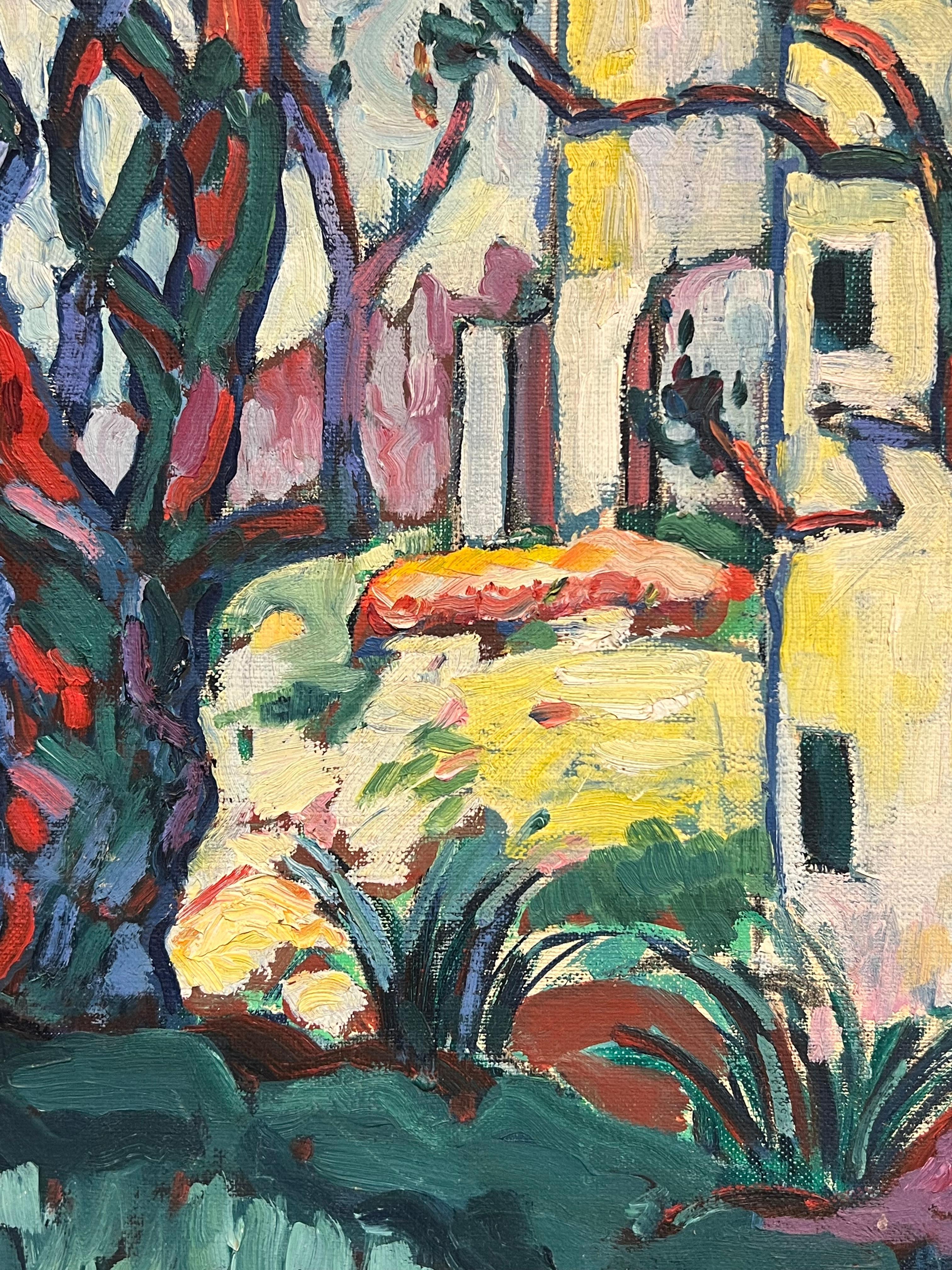 Lebendige mediterrane Villa
Guy Pichon (1933- 2007)
Signiertes Öl auf Leinwand, ungerahmt
Leinwand : 21,5 x 26 Zoll
Provenienz: Privatsammlung, Reste eines alten Ausstellungsetiketts verso. 
Condit: sehr guter Zustand

Beschreibung:
Dieses