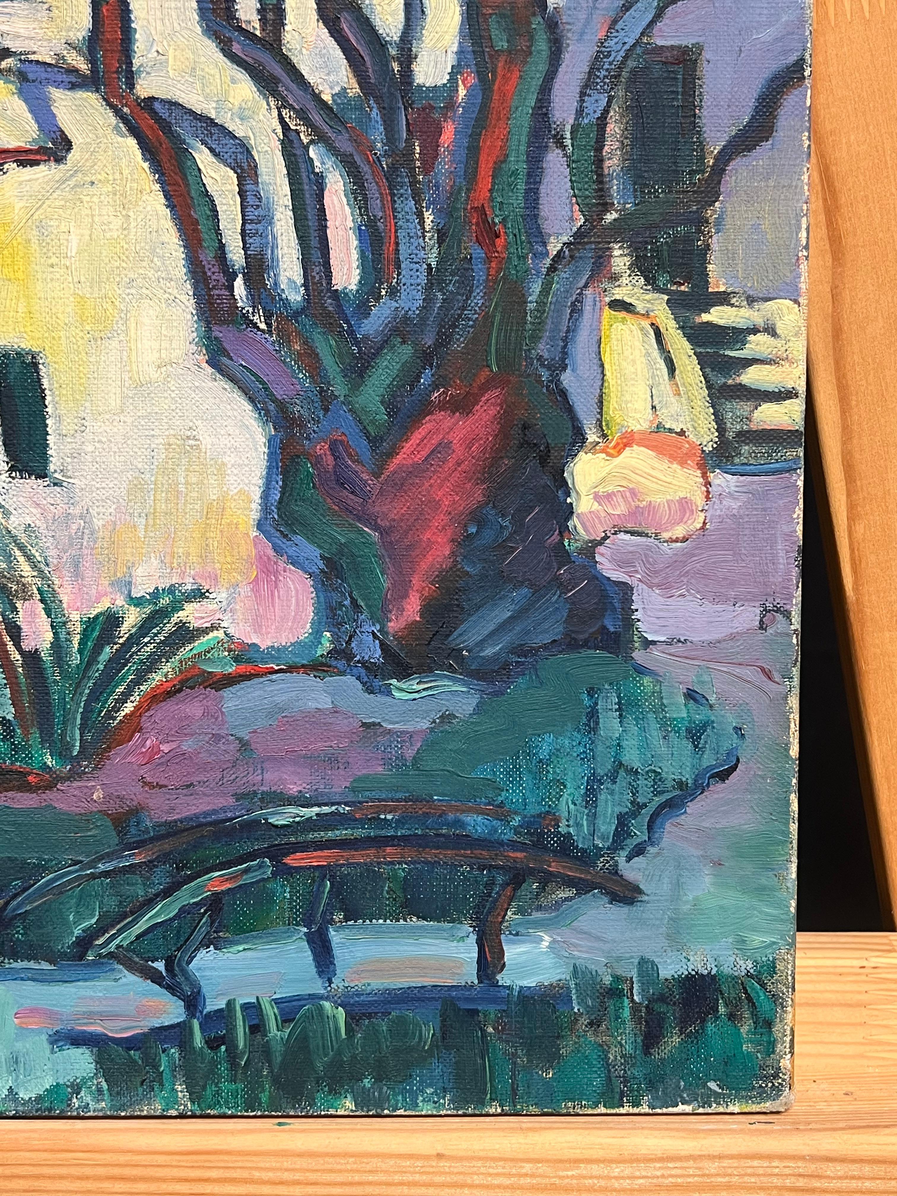 Lebendige mediterrane Villa unter Bäumen Kühnes impressionistisches Ölgemälde im Angebot 2