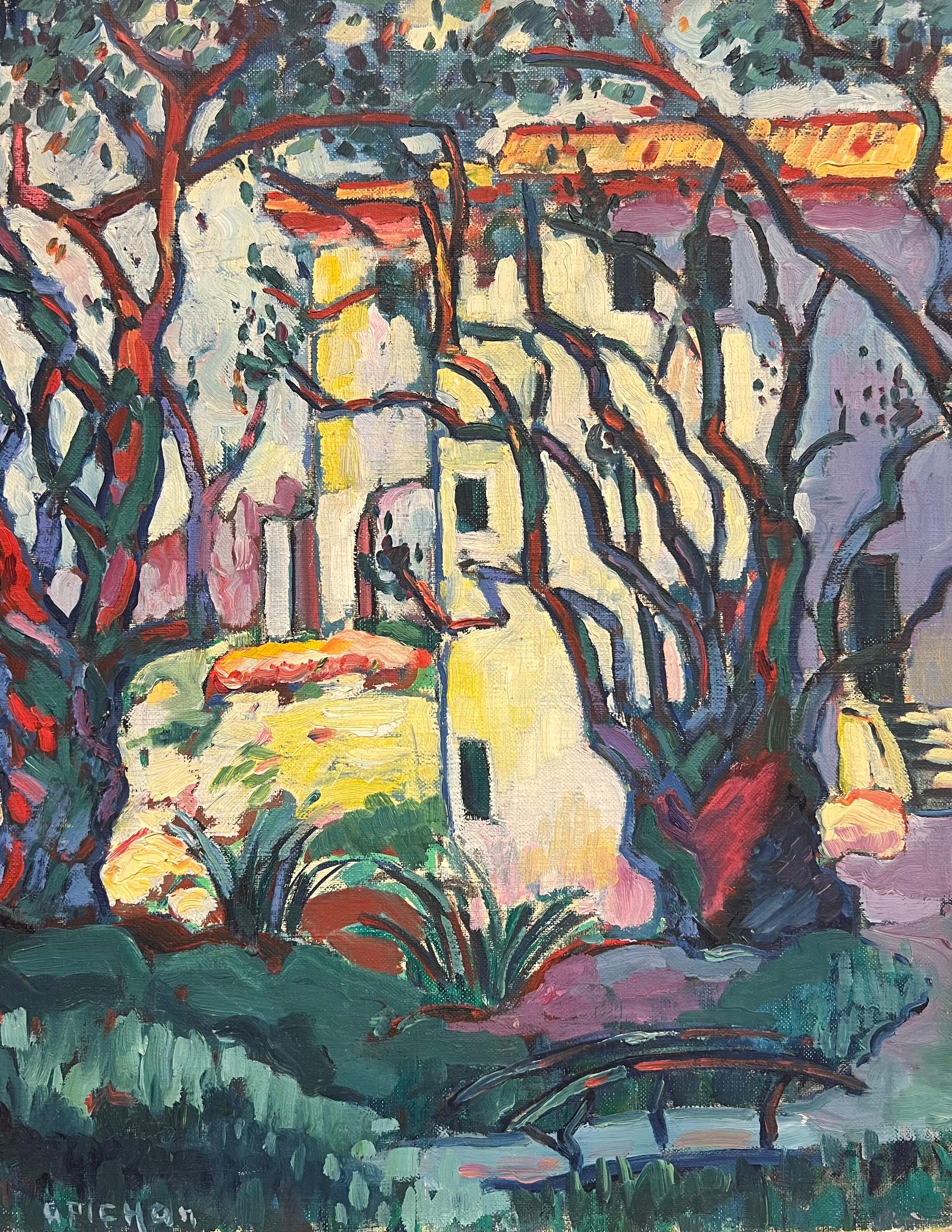 Lebendige mediterrane Villa unter Bäumen Kühnes impressionistisches Ölgemälde