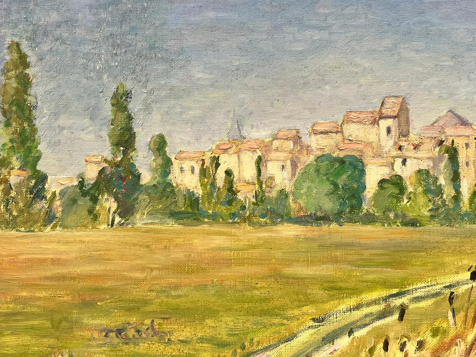 Vista sobre un pueblo de la Provenza Óleo impresionista francés sobre lienzo - Landscape Painting Marrón de Guy Pichon