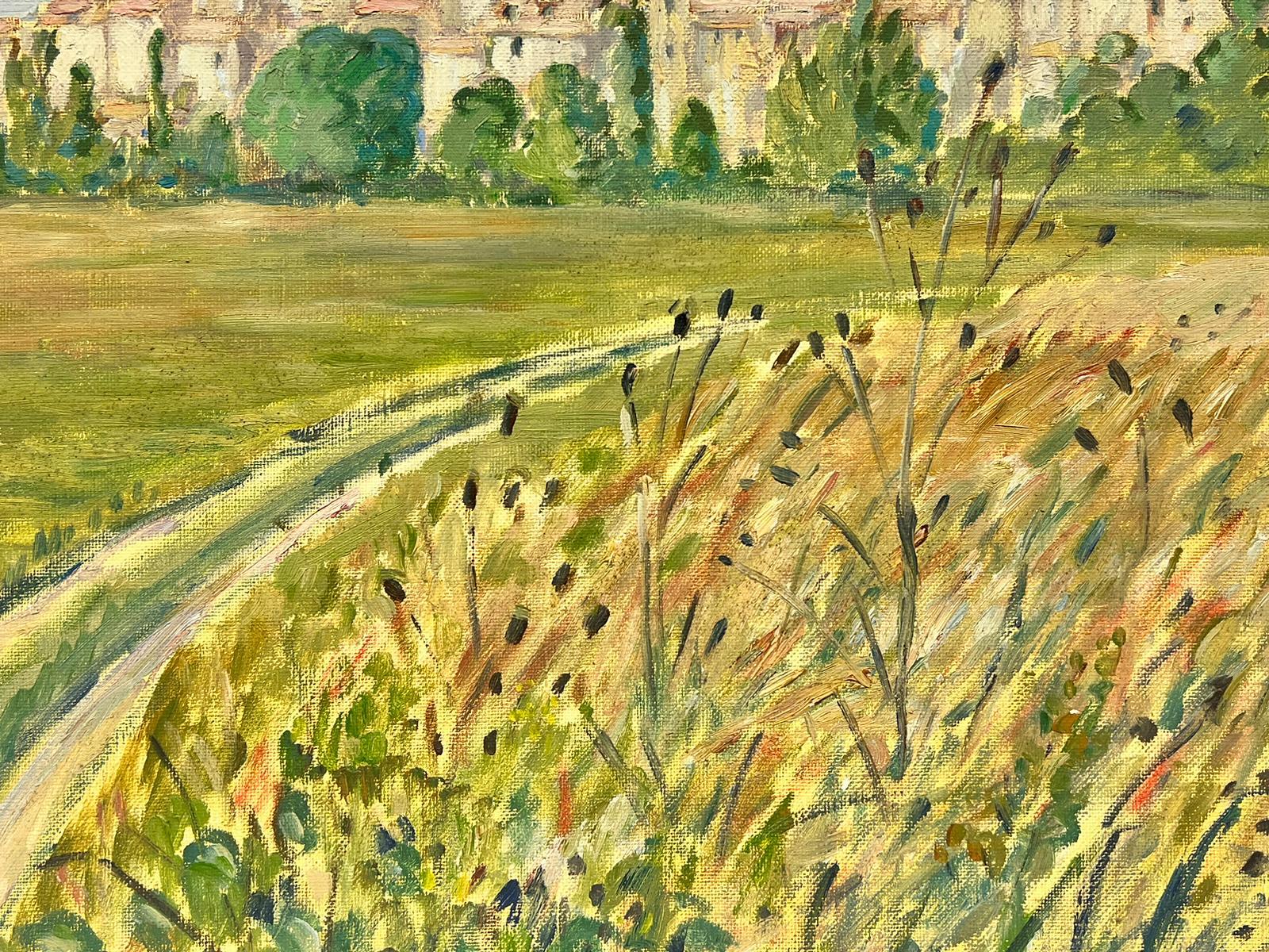 Vista sobre un pueblo de la Provenza Óleo impresionista francés sobre lienzo en venta 1
