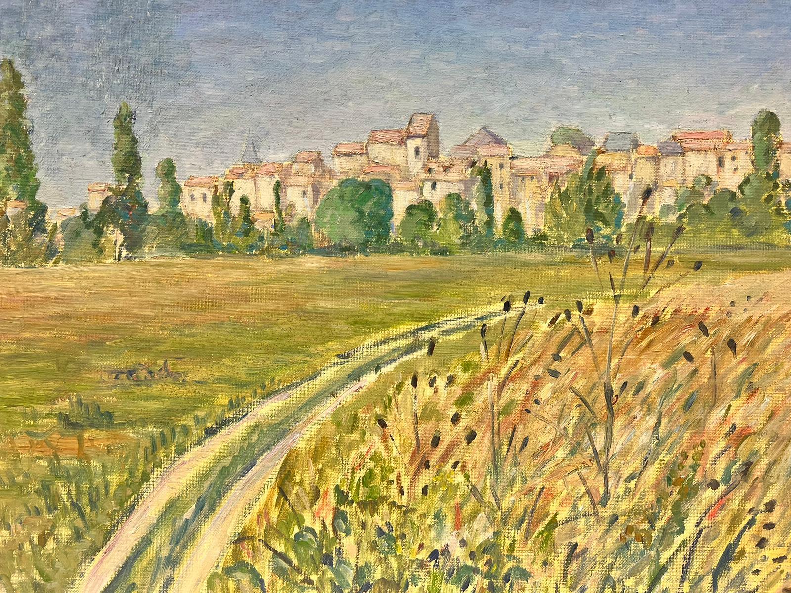 Vista sobre un pueblo de la Provenza Óleo impresionista francés sobre lienzo en venta 2
