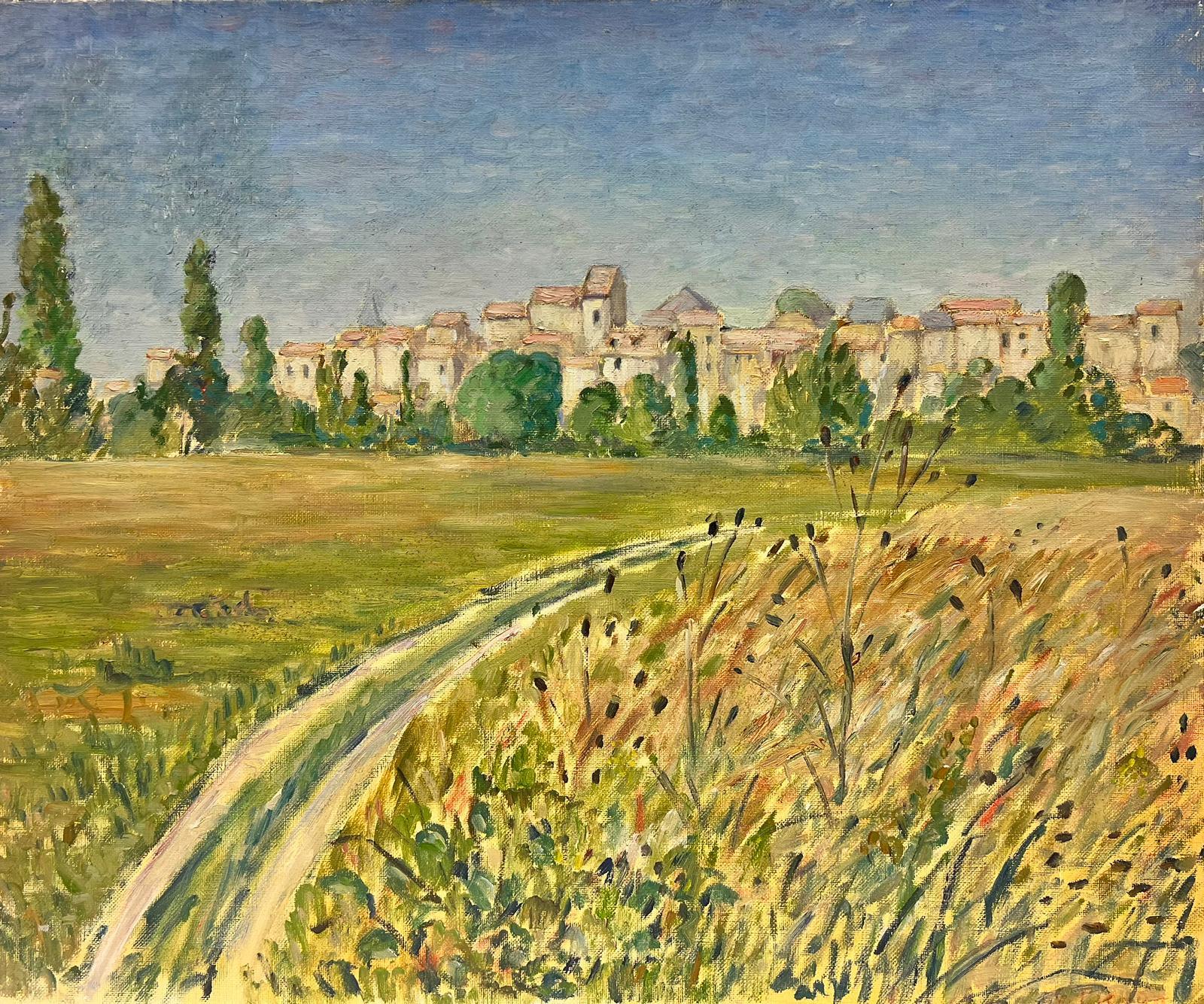 Landscape Painting de Guy Pichon - Vista sobre un pueblo de la Provenza Óleo impresionista francés sobre lienzo