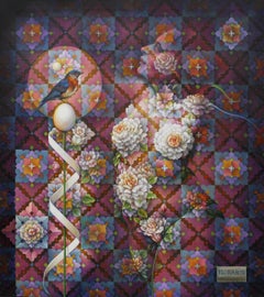 "Flora #10" - Geometric Surrealist Painting - Nude - Arcimboldo