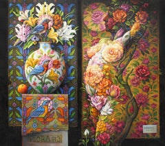 ""Flora #3" - Peinture géométrique surréaliste - Nu - Arcimboldo