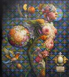 "Flora #6" - Geometric Surrealist Painting - Nude - Arcimboldo