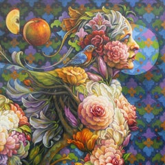 "Flora #6" - Geometric Surrealist Painting - Nude - Arcimboldo