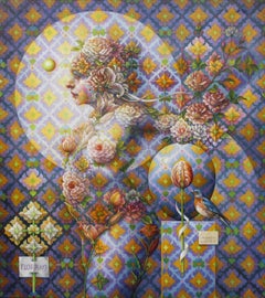 "Flora #9" - Geometric Surrealist Painting - Nude - Arcimboldo