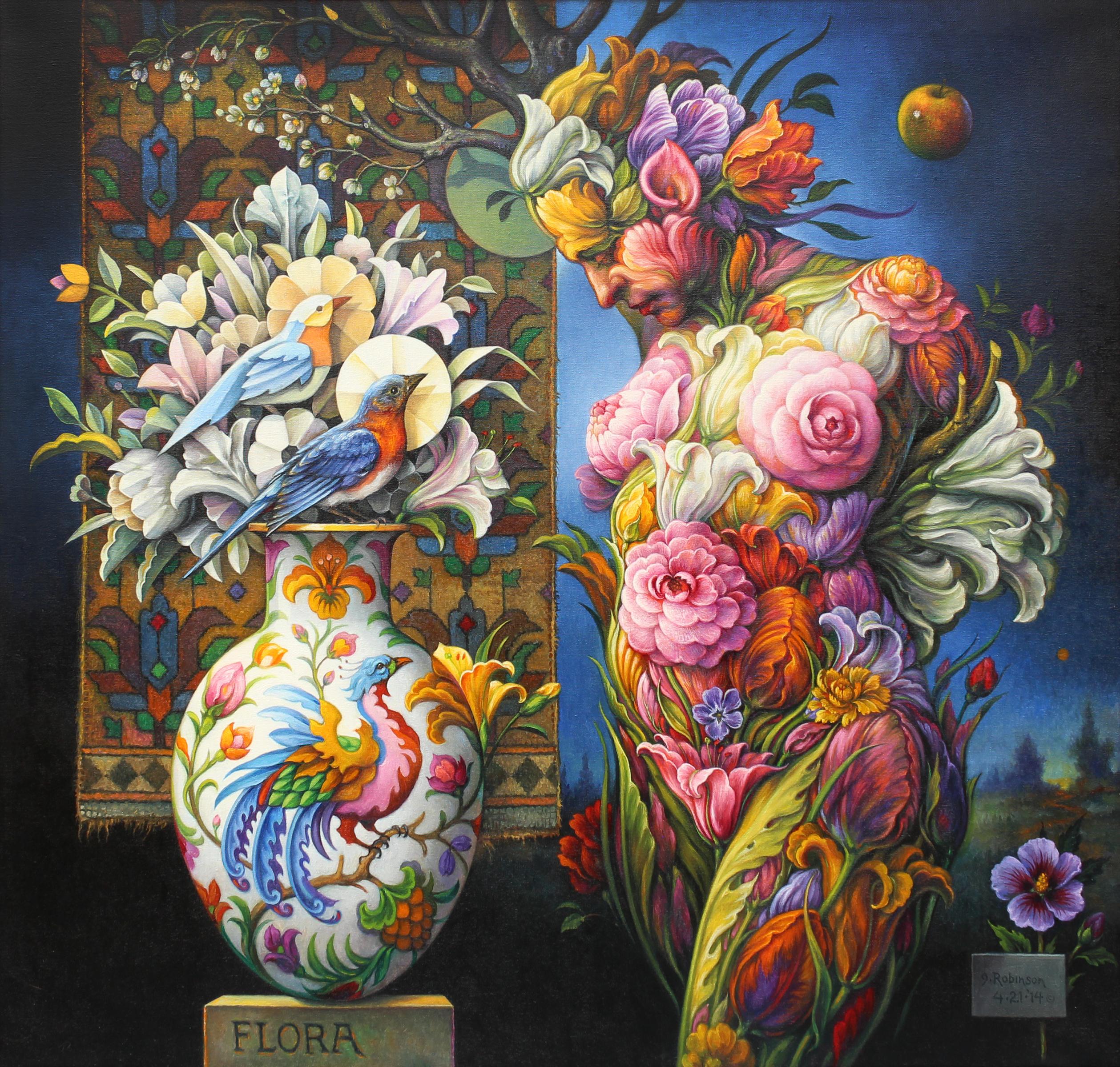 Guy Robinson Nude Painting – ""Flora"" - Geometrisches surrealistisches Gemälde - Nackt - Arcimboldo