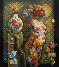 "Floral #5" - Geometric Surrealist Painting - Nude - Arcimboldo