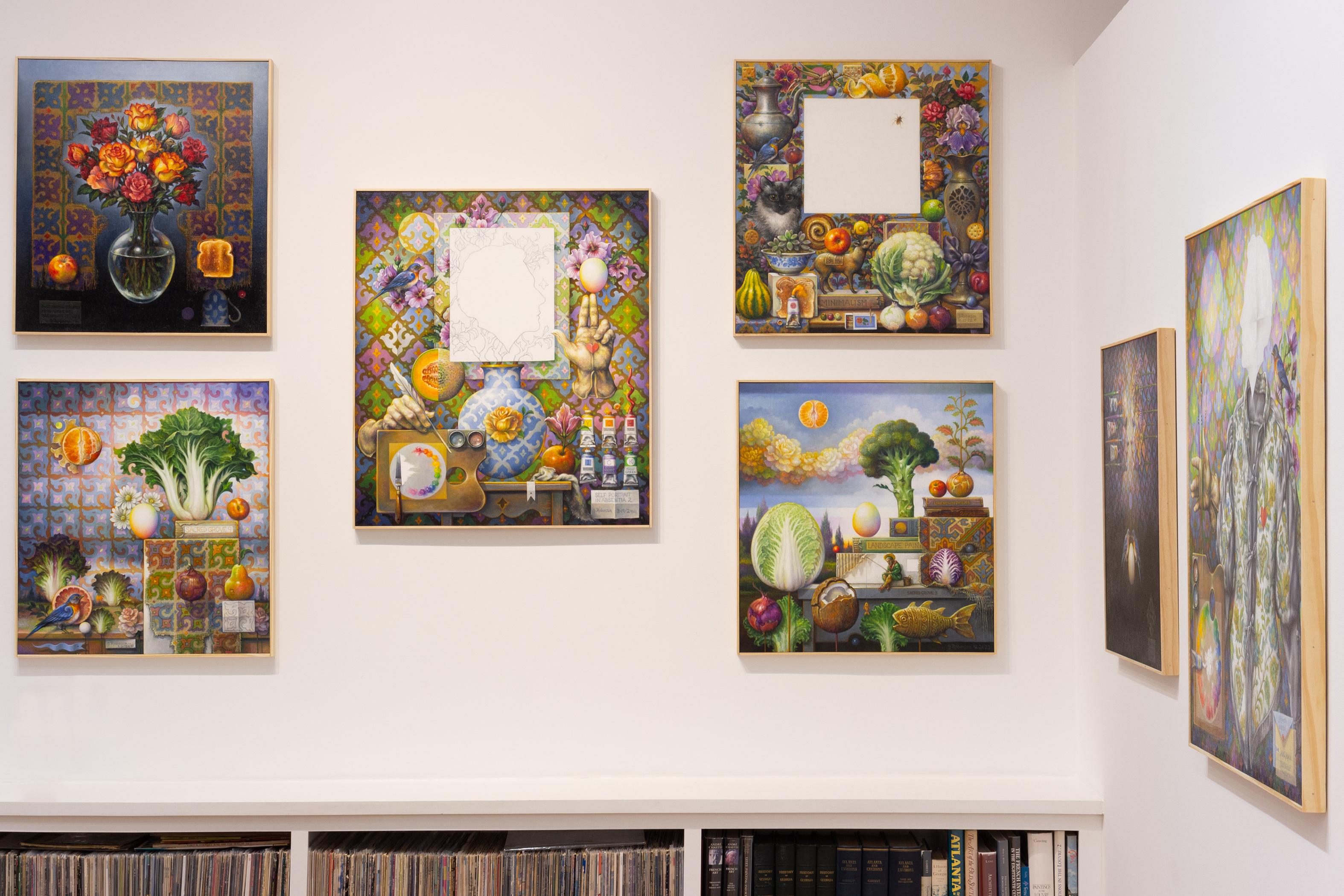 „Just Another Bunch of Flowers at Breakfast“ – surrealistisches Stillleben, Blumen – Painting von Guy Robinson