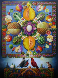 ""Mandala"" - surrealistisches Gemälde - Stillleben - Obst - Vögel - Arcimboldo