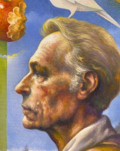 "My Unwritten Self" - surrealist portrait painting, bird, landscape
