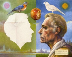 "My Unwritten Self" - surrealist portrait painting, bird, landscape