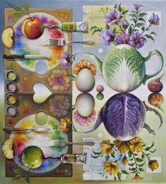 "Reflection 3" - Surrealist still life, fruit, birds, books - Arcimboldo