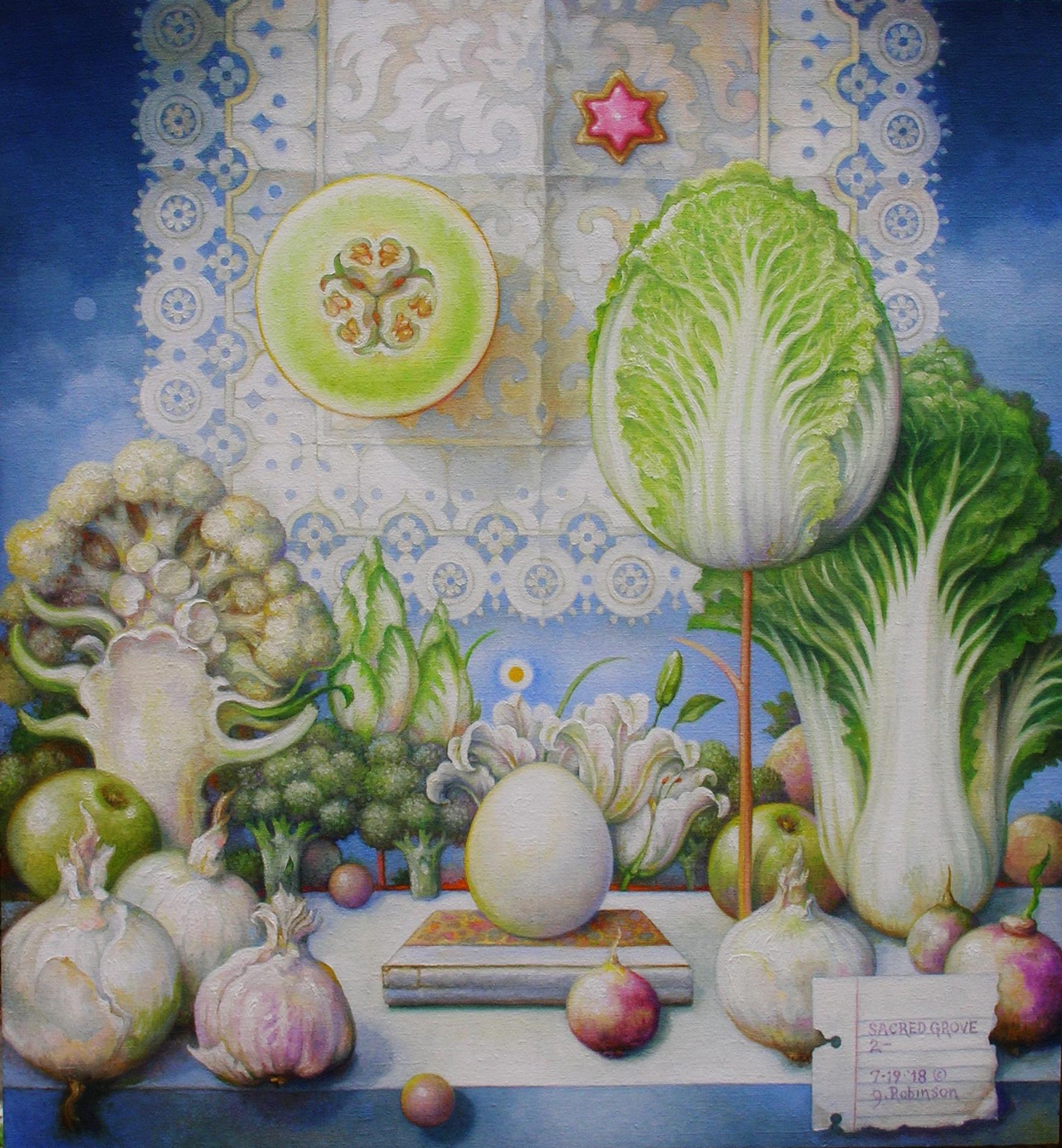 Guy Robinson Still-Life Painting - "Sacred Grove #2" - Geometric Surrealist Painting - Still Life - Arcimboldo