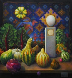 ""Sacred Grove #3"" - Surrealistisches Gemälde, Stillleben, Gemüse - Arcimboldo