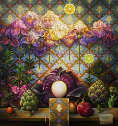 ""Sacred Grove #4"" - Surrealistisches Gemälde, Stillleben, Gemüse - Arcimboldo