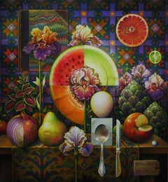 ""Sacred Grove #5"" - Surrealistisches Gemälde, Stillleben, Gemüse - Arcimboldo