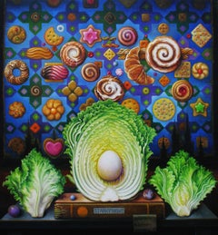 "Sacred Grove #7" - Surrealist Painting, still life, vegetables - Arcimboldo