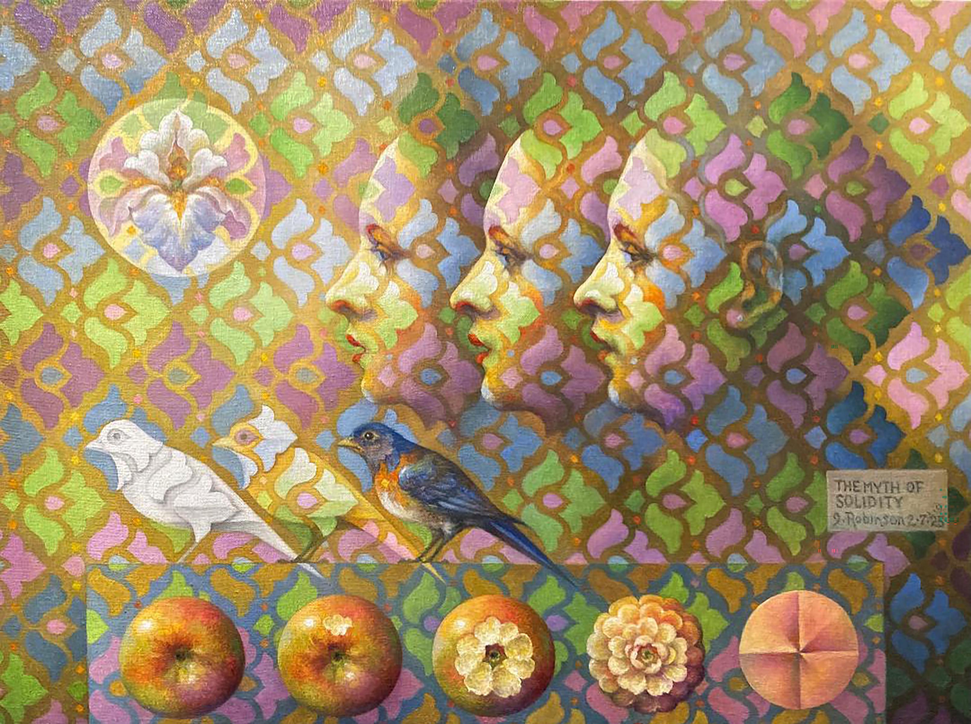 « Le mythe de la solidité » - portrait surréaliste, motif, pomme, oiseau bleu