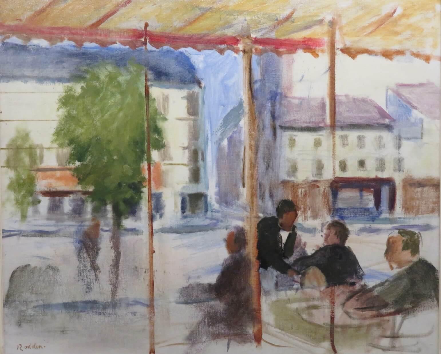 GUY RODDON (1919-2006) French Cafe Street Scene ORIGINAL OIL PAINTING signed - Post-Impressionist Painting by Guy Roddon 