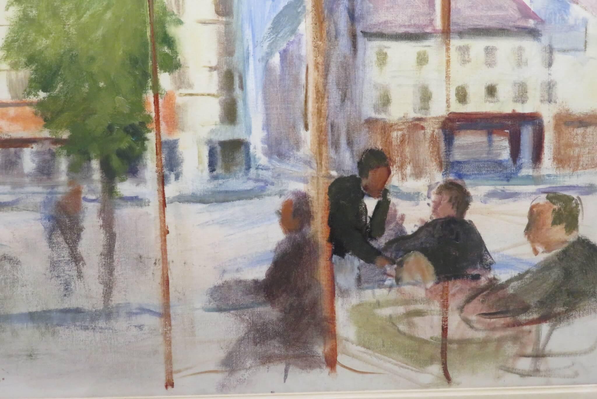 GUY RODDON (1919-2006) French Cafe Street Scene ORIGINAL OIL PAINTING signed - Brown Interior Painting by Guy Roddon 
