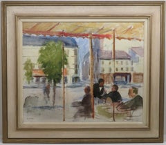 GUY RODDON (1919-2006) Scena di strada di un caffè francese Pittura ad olio originale firmata