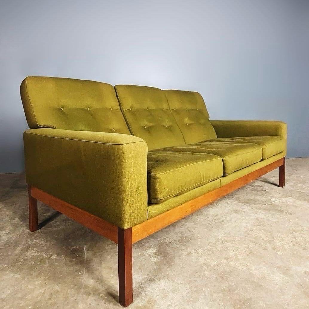 British Guy Rogers Three Seater Sofa Matching Armchairs Green Wool Silk Fabric