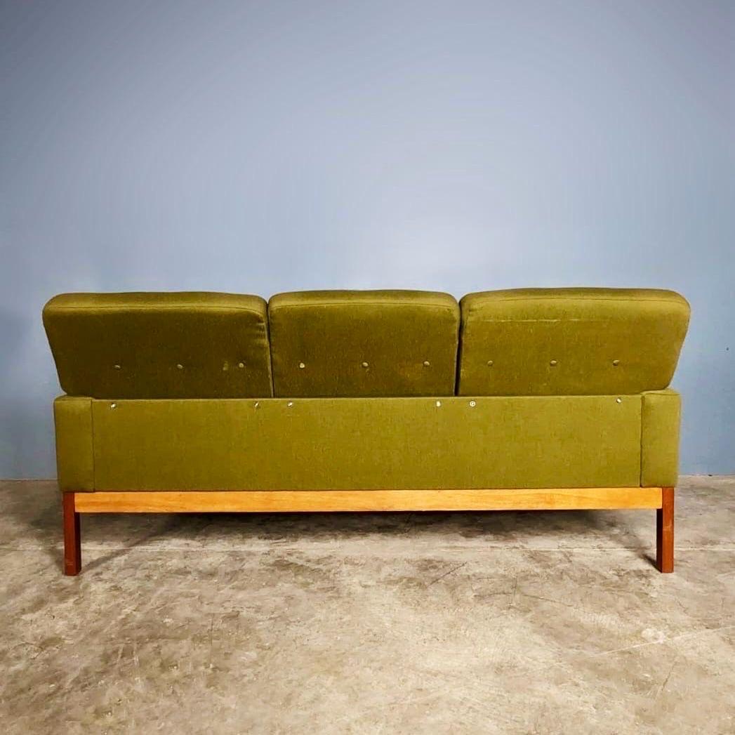 Mid-20th Century Guy Rogers Three Seater Sofa Matching Armchairs Green Wool Silk Fabric