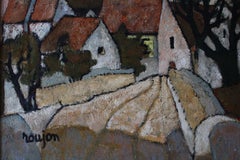 Gran Paisaje Francés de Mediados de Siglo, Pintura al Óleo Campestre Vintage sobre Lienzo