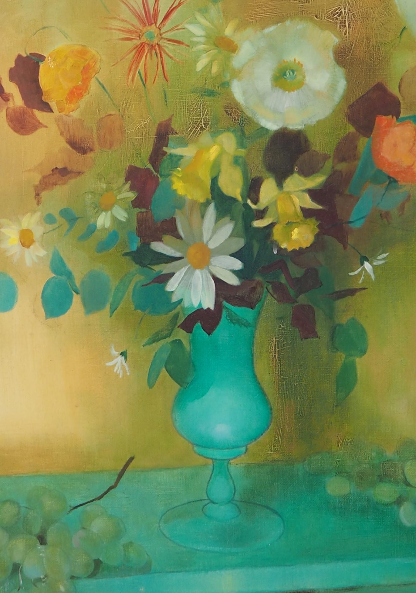 Spring, Bouquet of Flowers and Grapes - Original Oil on Canvas, Signed - Modern Painting by Guy Seradour