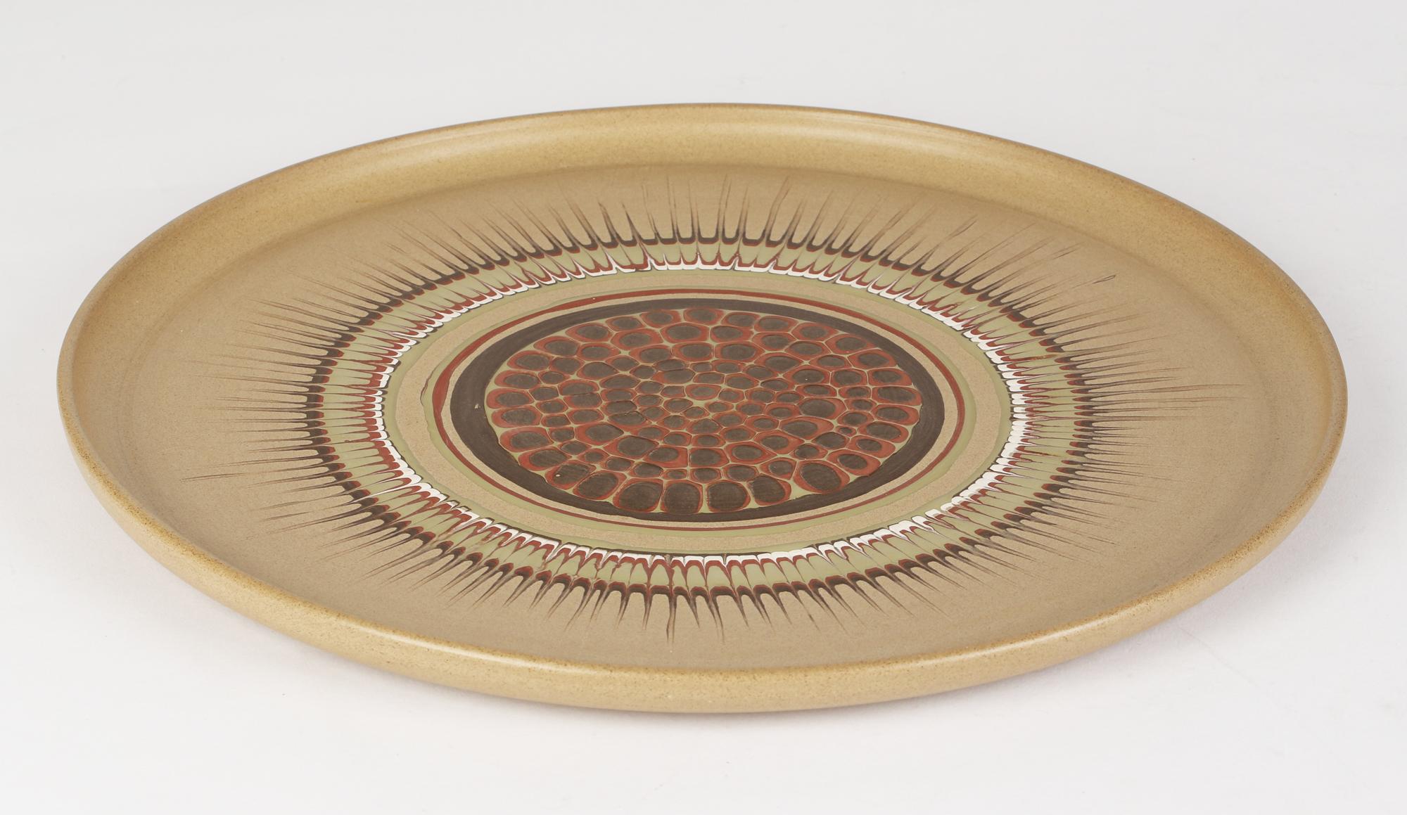 Guy Sydenham Poole Pottery Cargador grande de cerámica artística modernista estilizada con rayo de sol en venta 3