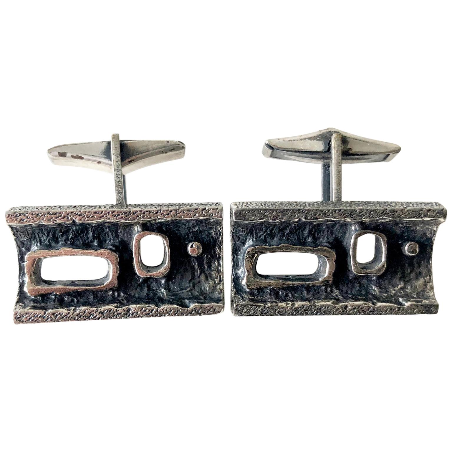 Guy Vidal Pewter Alloy Abstract Canadian Modernist Cufflinks