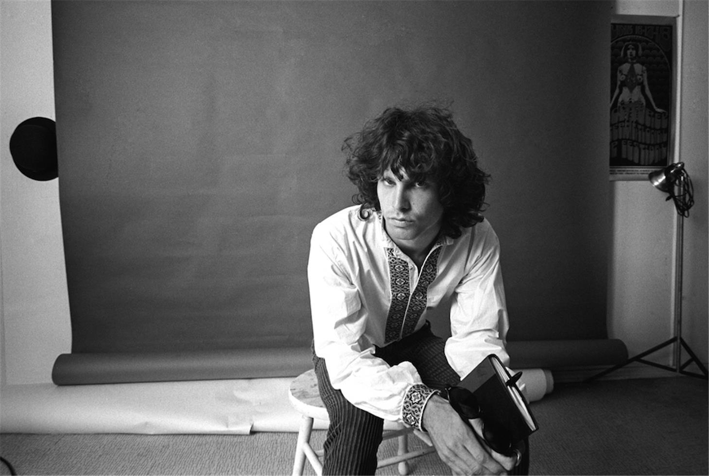 Guy Webster Black and White Photograph – Jim Morrison, Studio