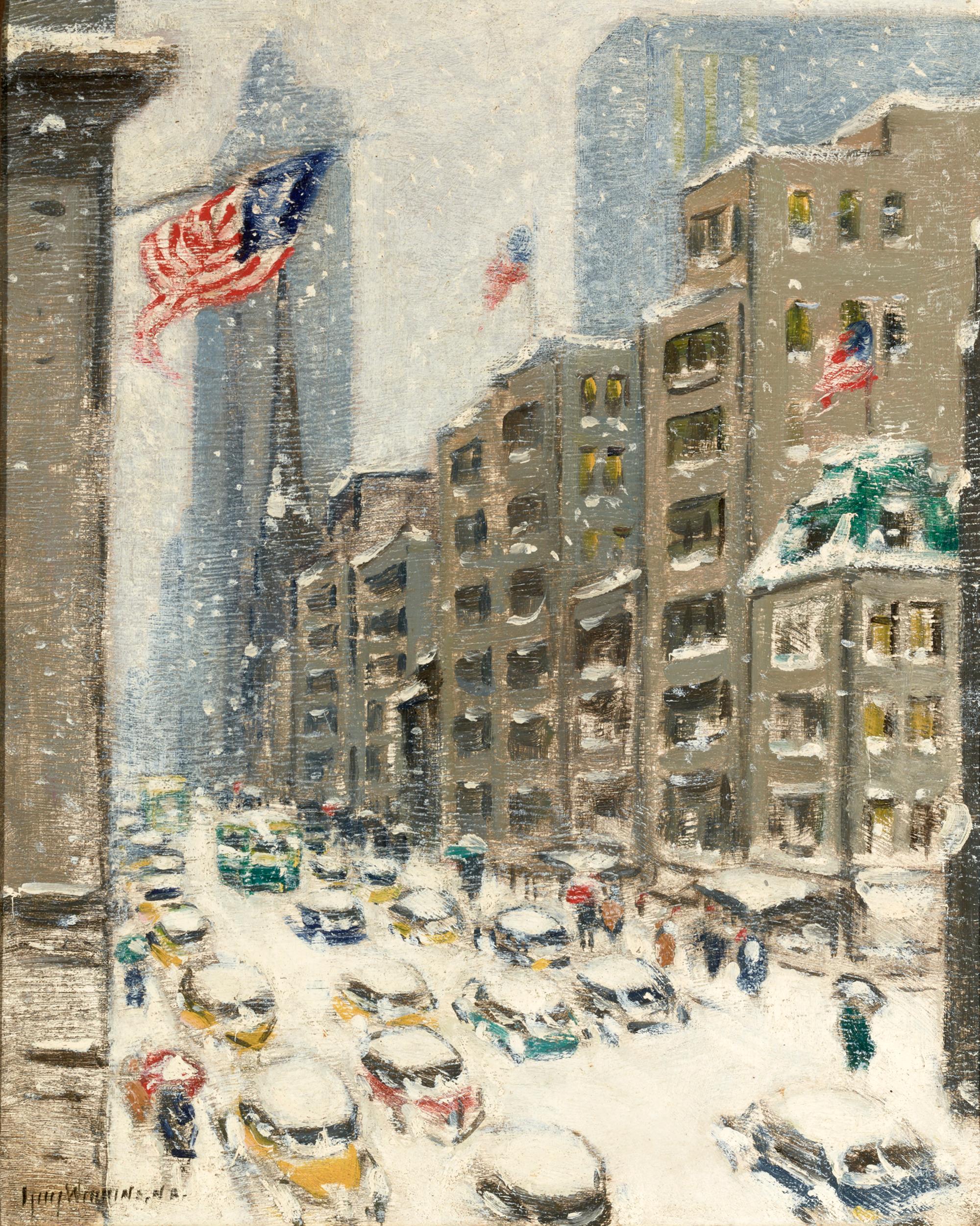 Guy Wiggins Landscape Painting - 5th Avenue at 53rd Street
