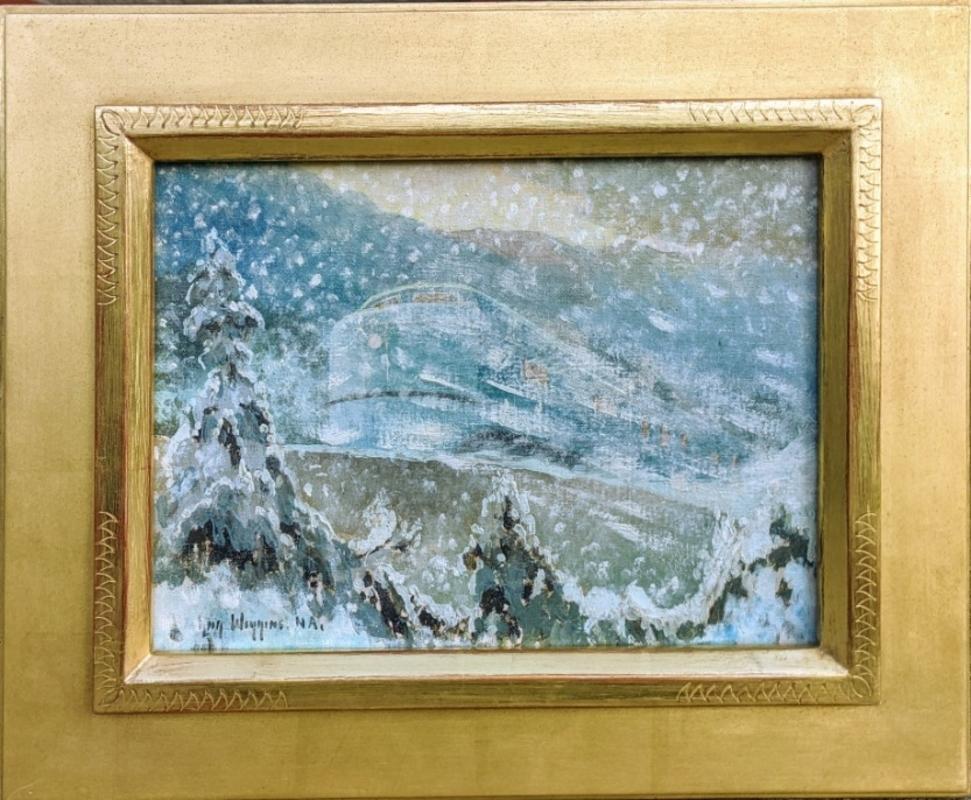 « Locomotive Train in Snowstorm », Guy Wiggins, impressionniste américain, hiver en vente 1