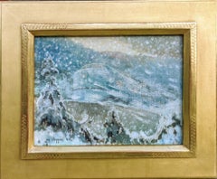 "Treno con locomotiva nella tempesta di neve", Guy Wiggins, Impressionista americano, A. Winter