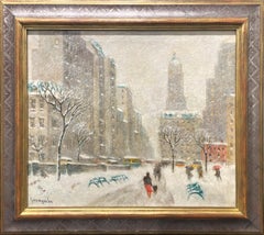 "Giorni argentei, Madison Square Park, New York" Scena di strada impressionista