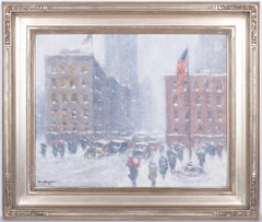 Snow, Madison Square New York City with American Flags