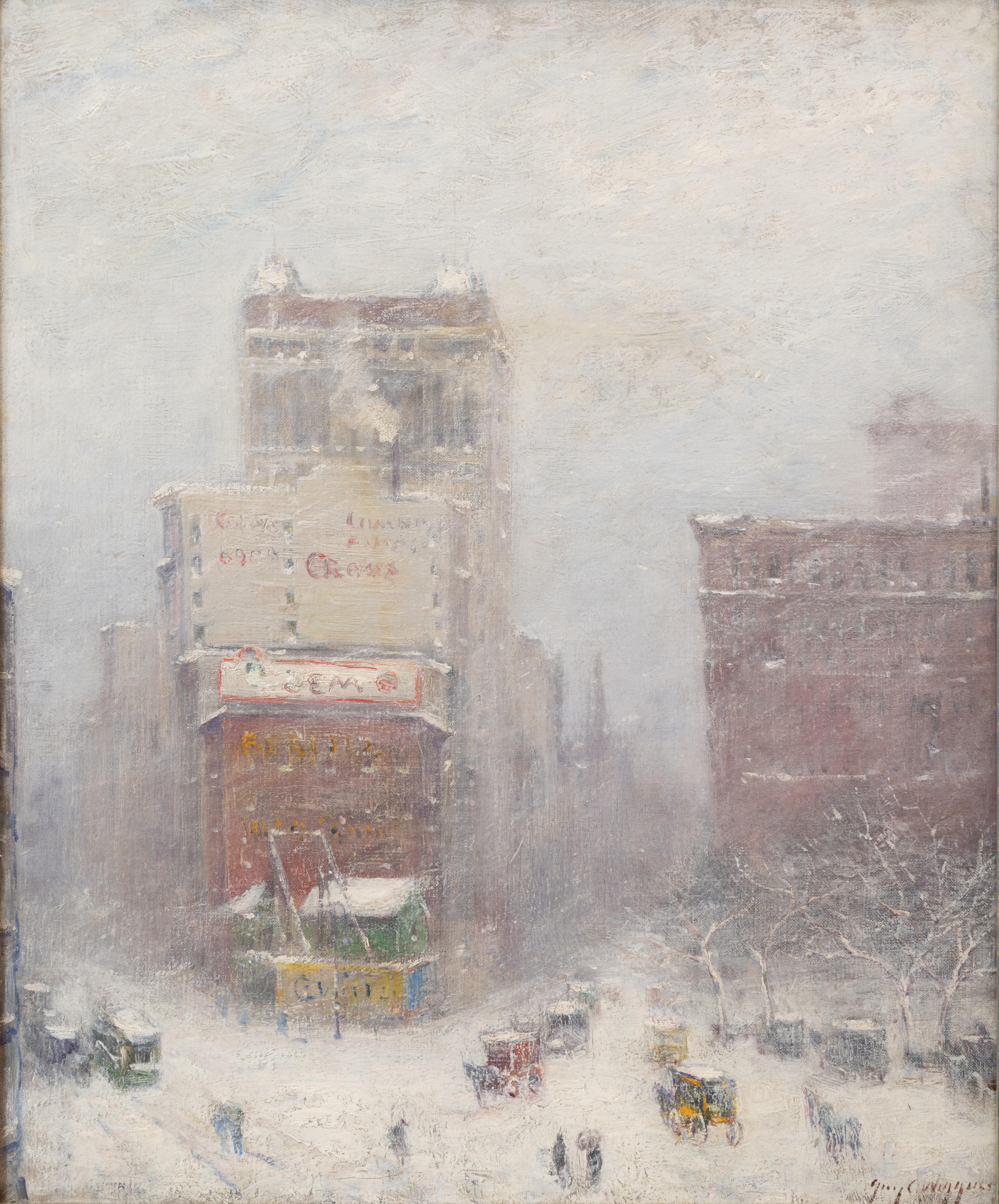 Guy Wiggins Landscape Painting - Winter on Madison Avenue