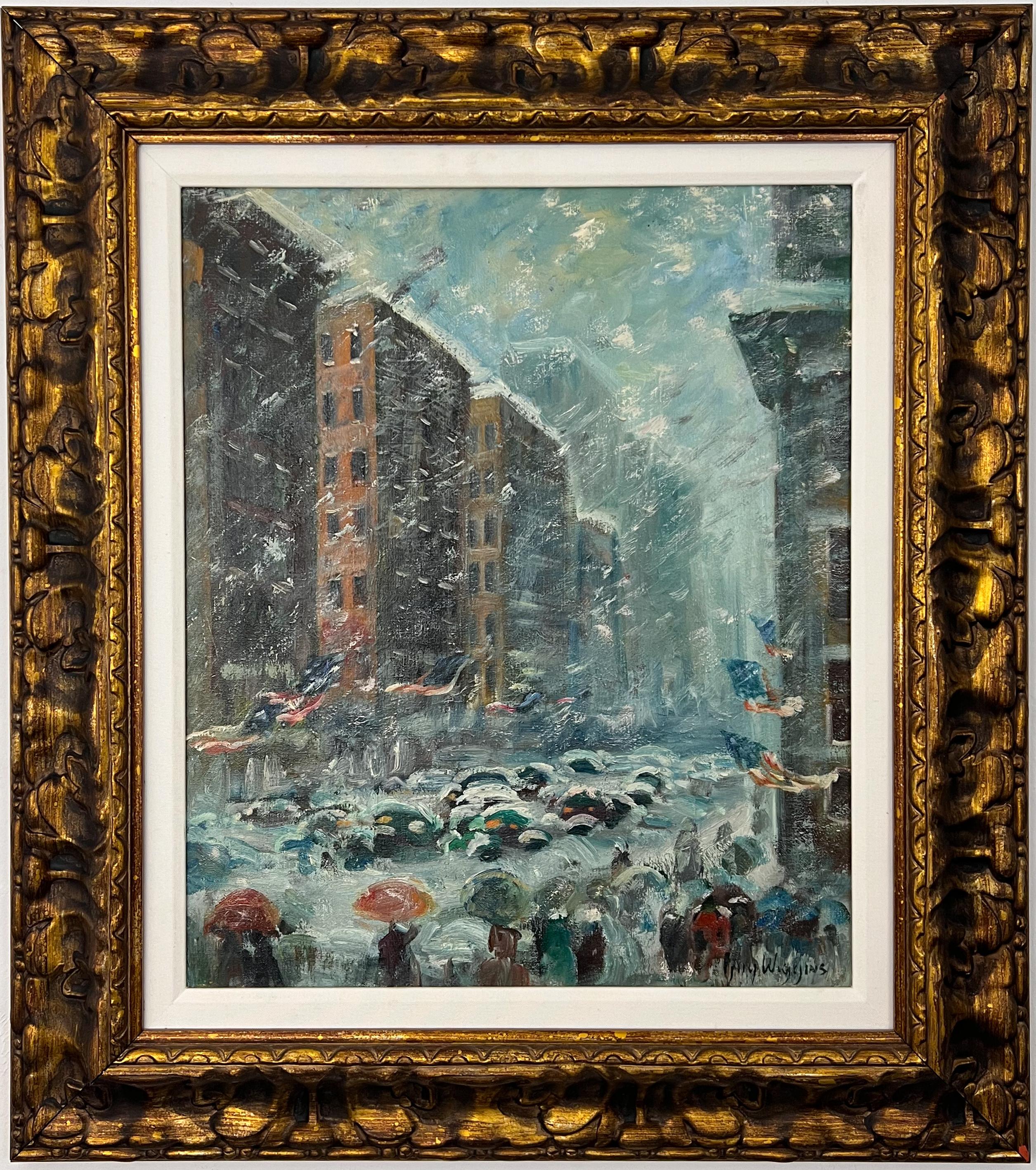 Winter Street, 20th Century American Impressionist New York City Scene